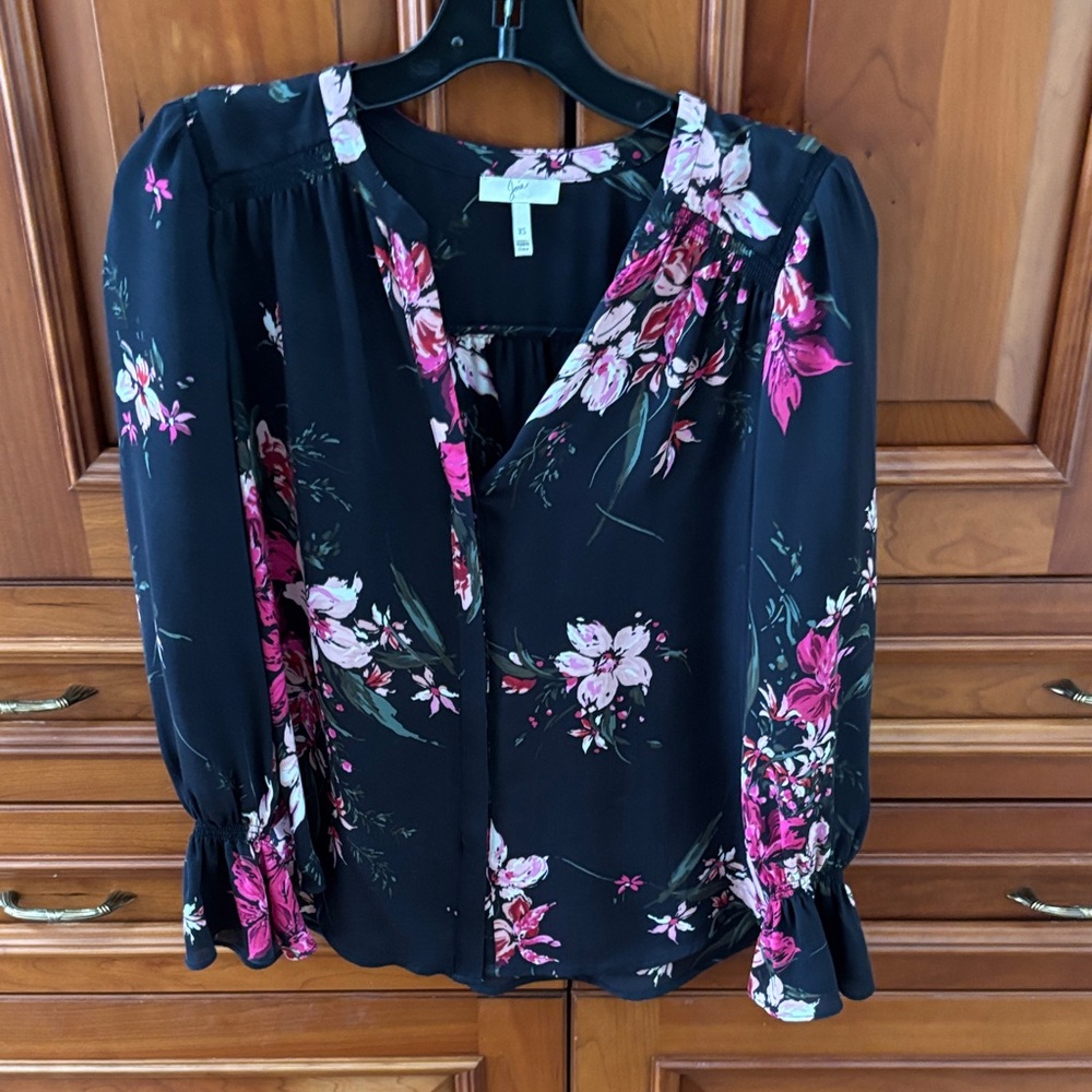 Joie black floral blouse